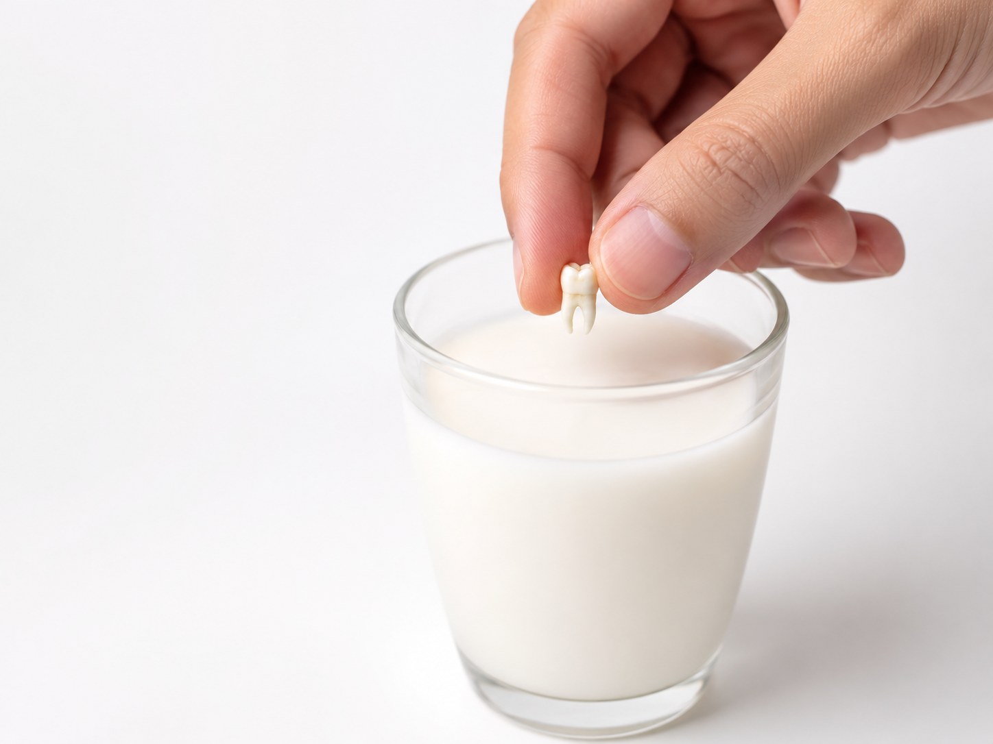Knocked-out tooth emergency first aid - tooth in milk
